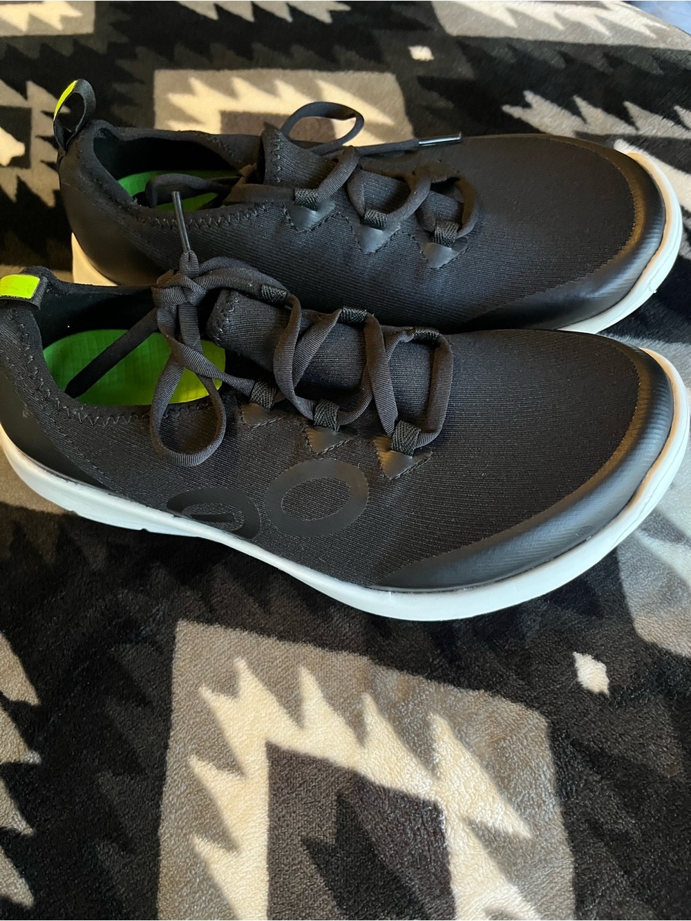 OOFOS Black Athletic Sneakers with Neon Green Accent